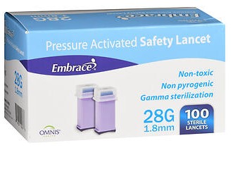 Embrace 28G Safety Lancets 100 ct
